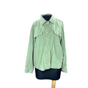 Lucky Brand Womens Green Linen-Blend Button-Up Jacket Size L